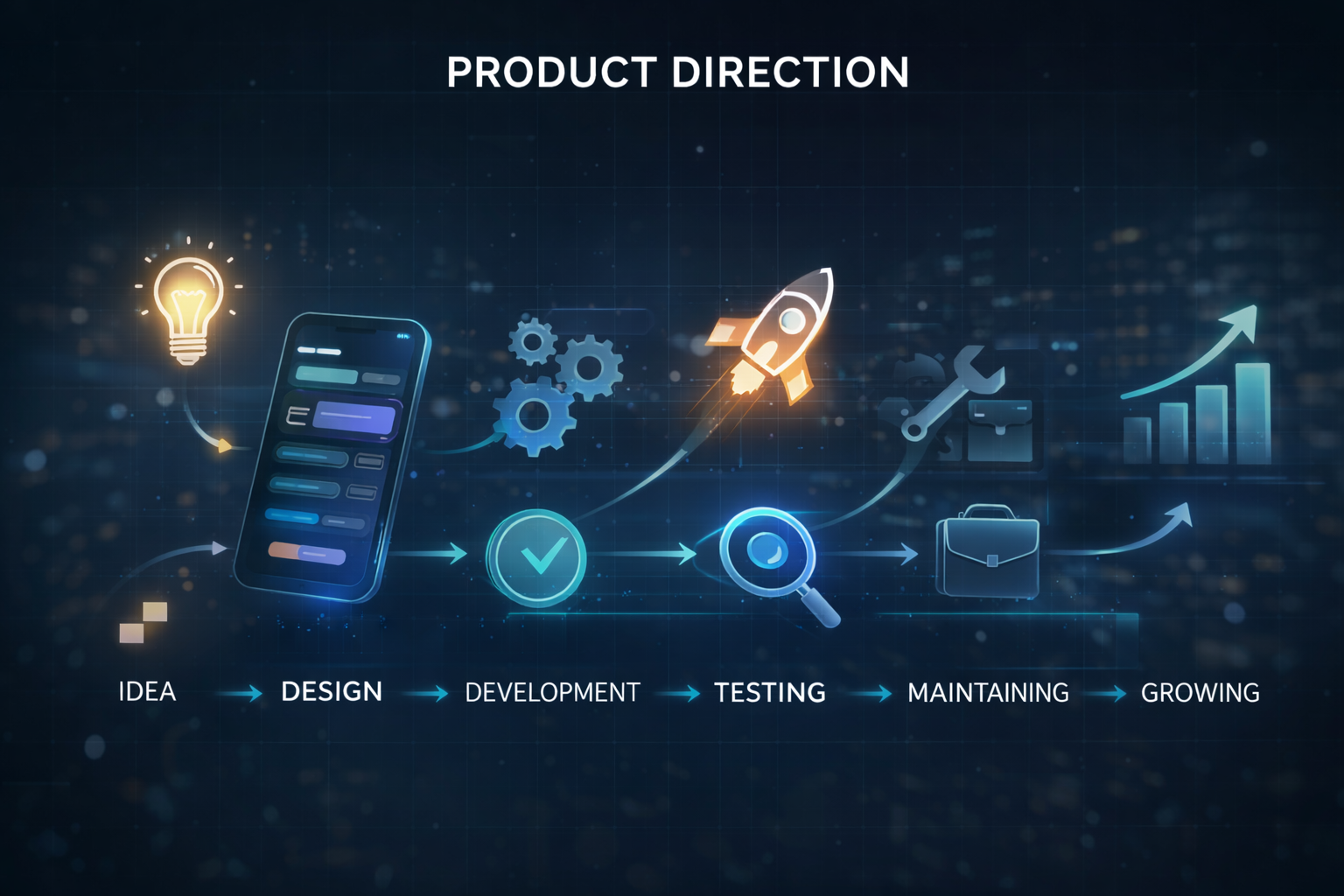 Mobile app development agency planning product roadmap, user flows, and interface design